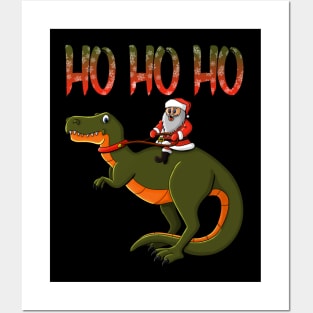 Santa Claus Trex Dino Ho Ho Ho Christmas Top Posters and Art